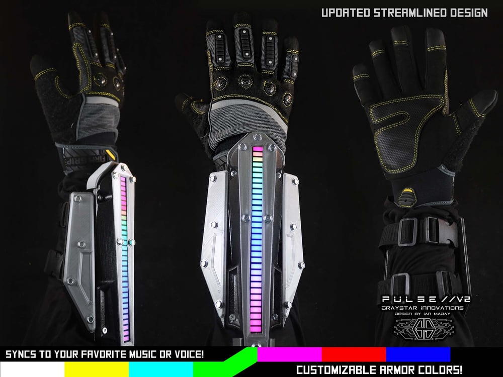 PULSE//V2 - Sound Reactive LED Cyberpunk Gauntlets (Bracer Variant) - Choose Your Color!