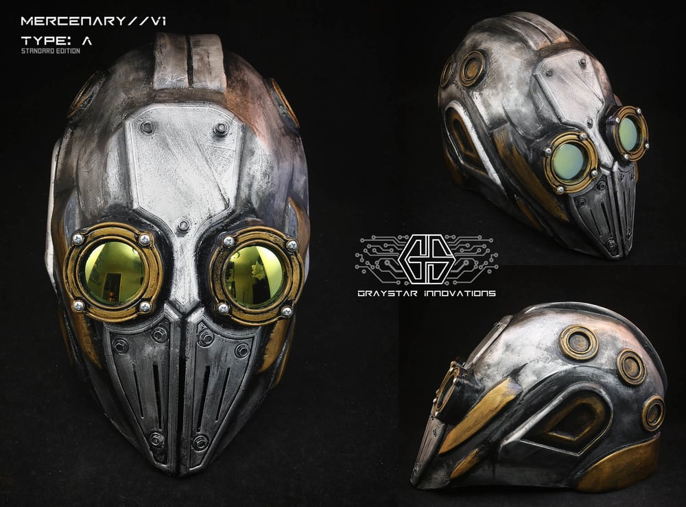 MERCENARY // V1 Type: A Full Helmet Cyberpunk Armor "Battle Worn Silver"