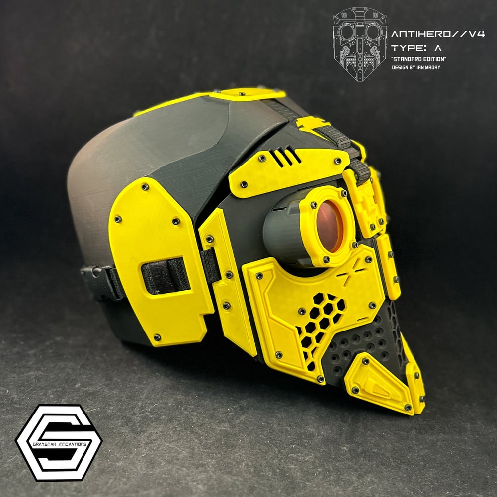 ANTIHERO // V4 : Type - A Standard Edition "Black and Yellow" 3d Printed Cyberpunk Helmet Mask