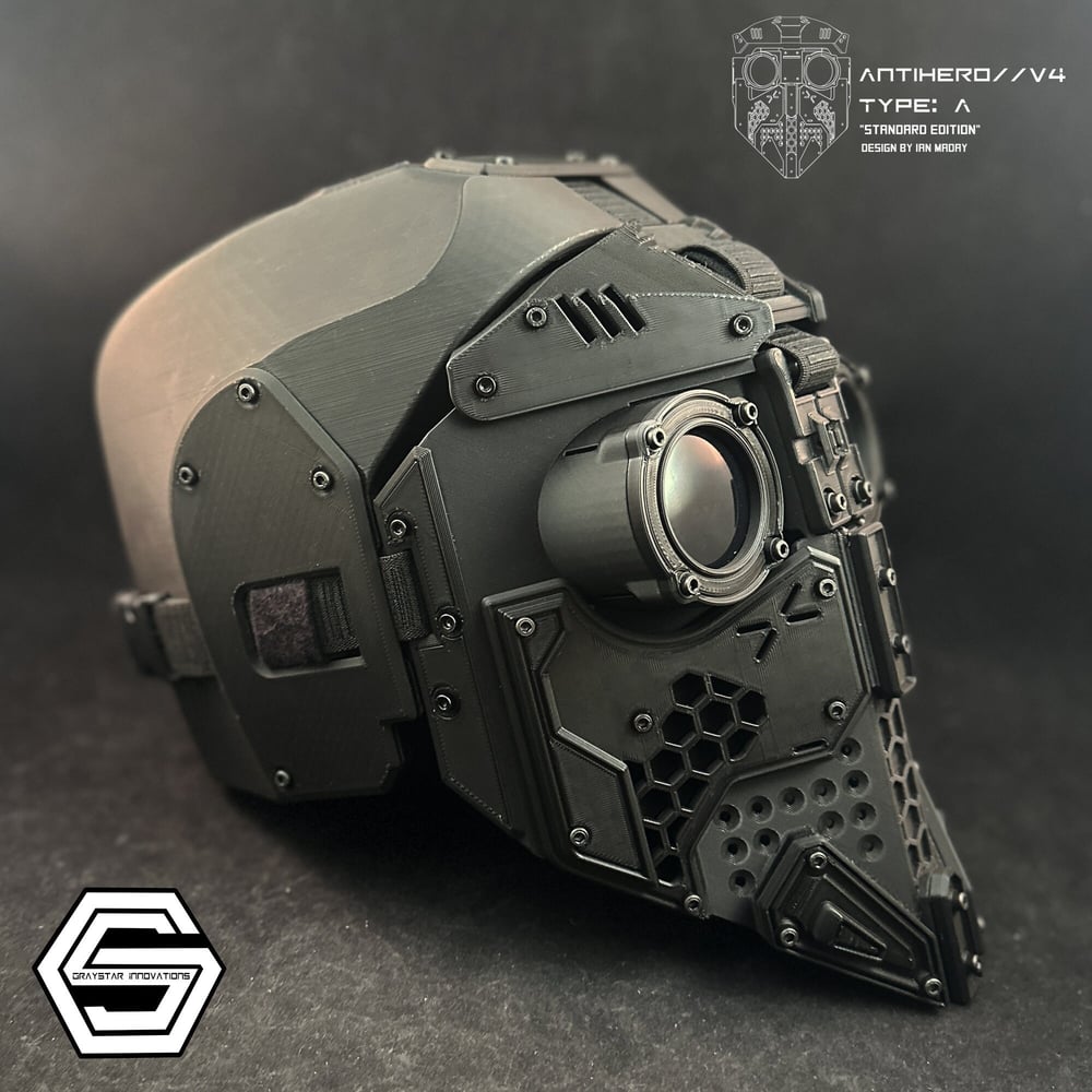 ANTIHERO // V4 : Type - A Standard Edition "Black on Black" 3d Printed Cyber Armor Mask