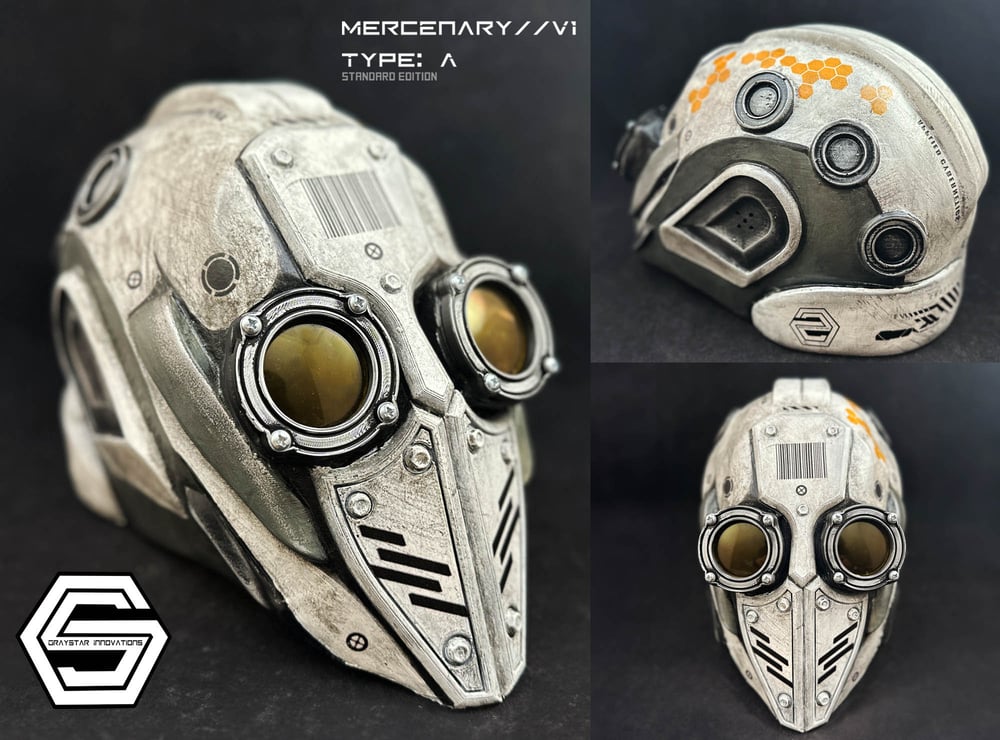 MERCENARY // V1 Type: A Full Helmet Cyberpunk Armor "White and Yellow"