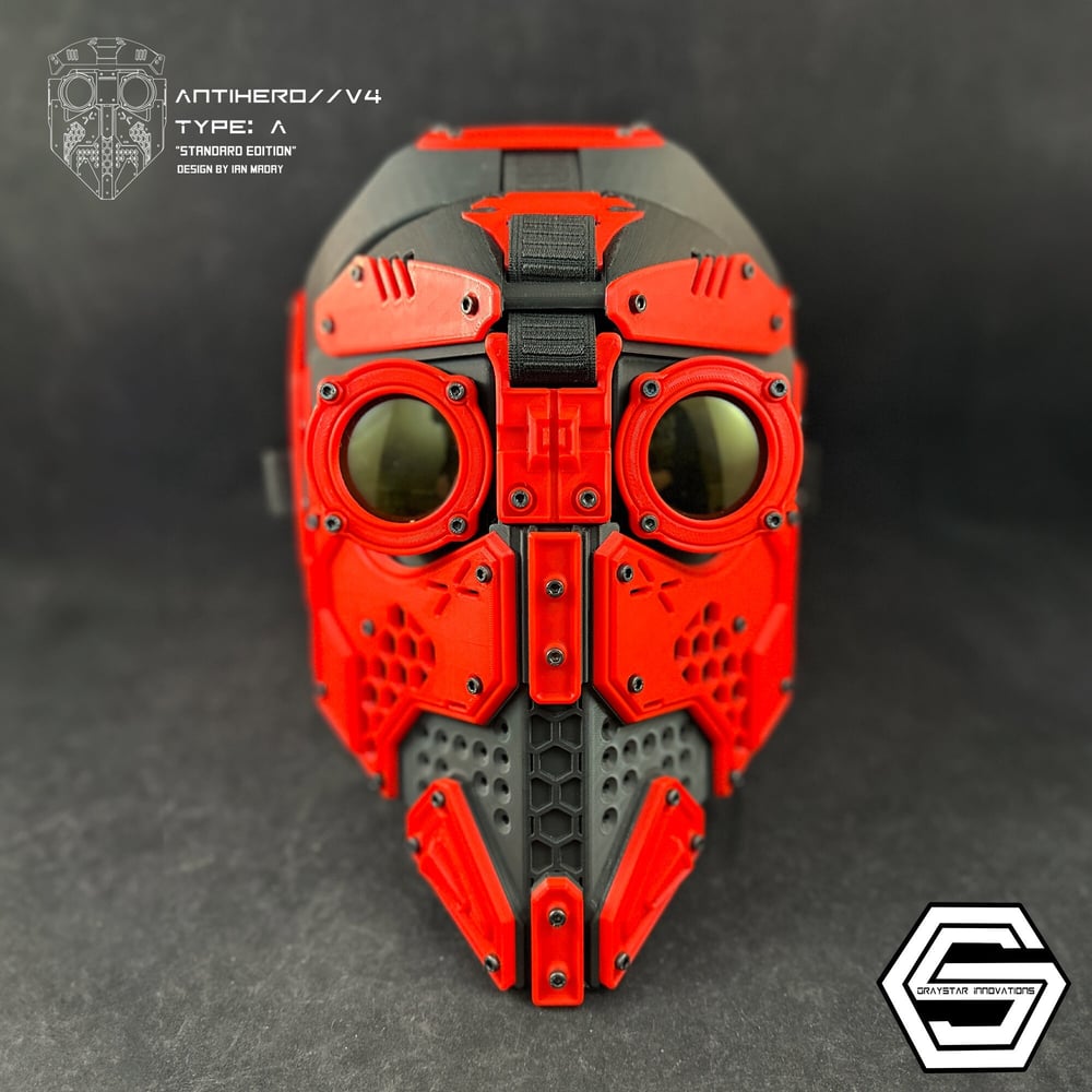 ANTIHERO // V4 : Type - A Standard Edition "Black and Red" 3d Printed Cyberpunk Helmet Mask