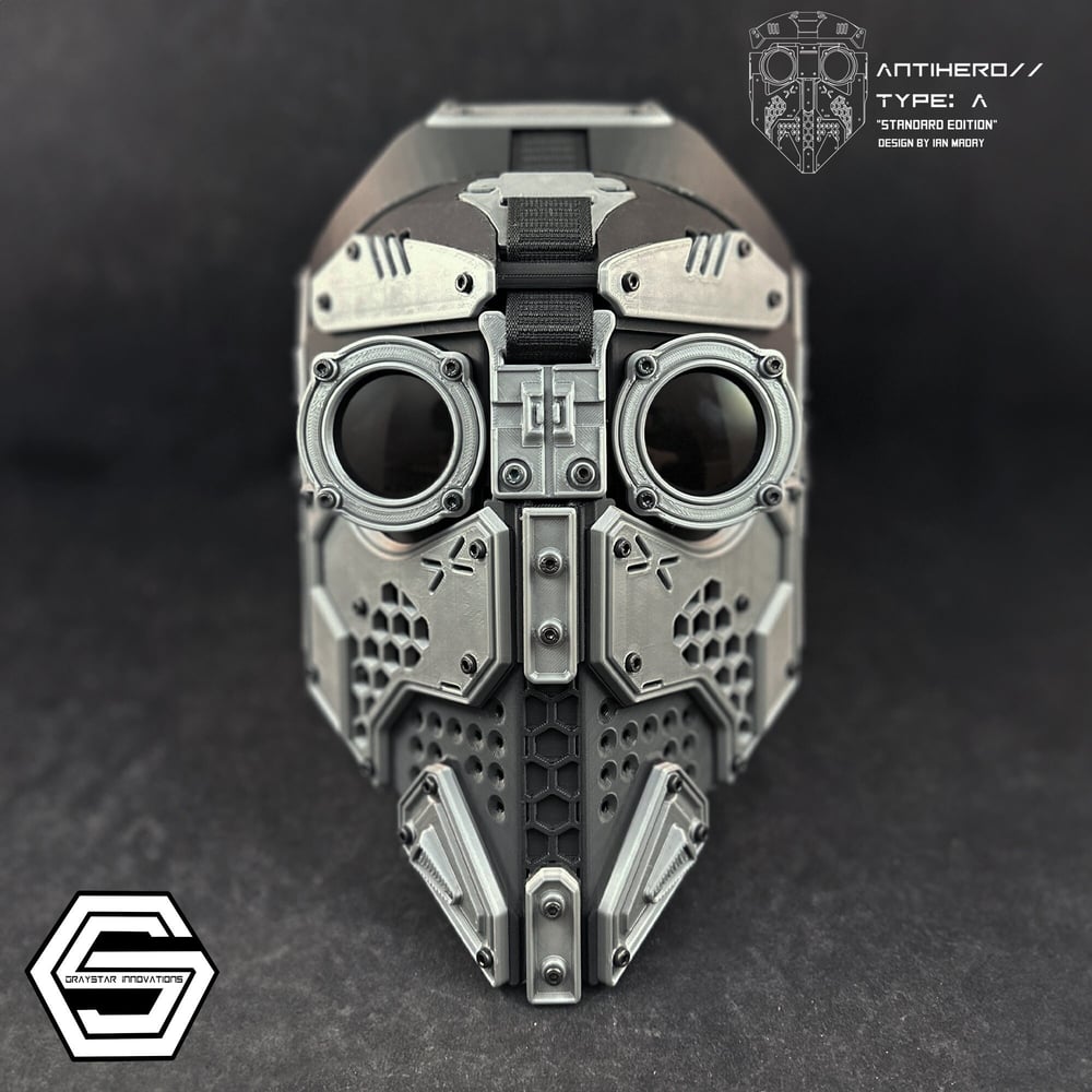 ANTIHERO // V4 : Type - A Standard Edition "Black and Grey" 3d Printed Cyber Armor Mask