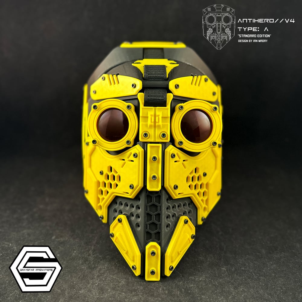 ANTIHERO // V4 : Type - A Standard Edition "Black and Yellow" 3d Printed Cyberpunk Helmet Mask