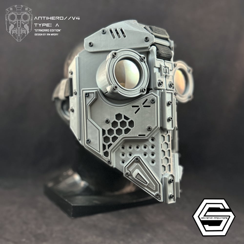 ANTIHERO // V4 : Type - A Standard Edition "Grey and Silver" 3d Printed Cyber Armor Mask