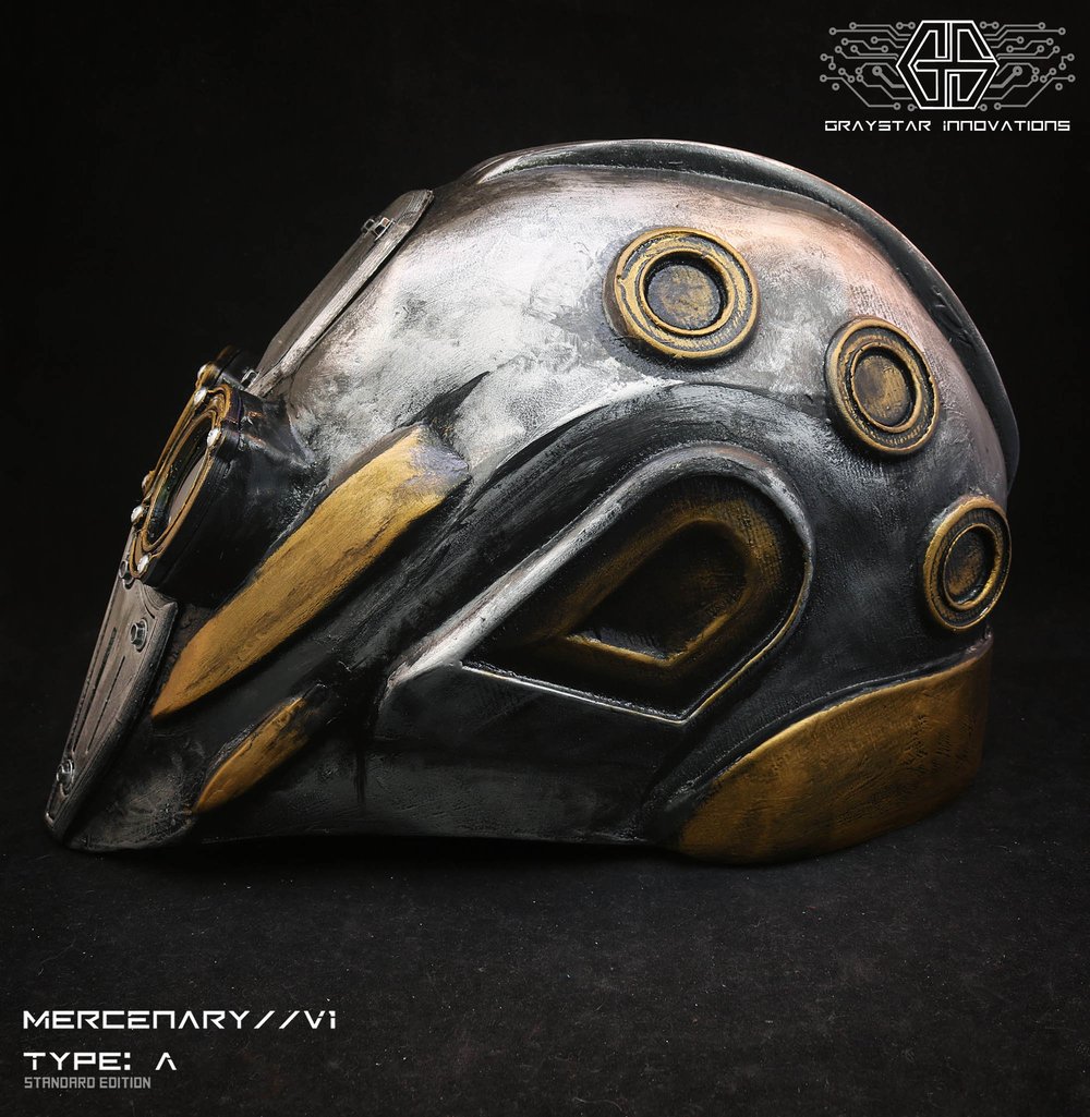 MERCENARY // V1 Type: A Full Helmet Cyberpunk Armor "Battle Worn Silver"