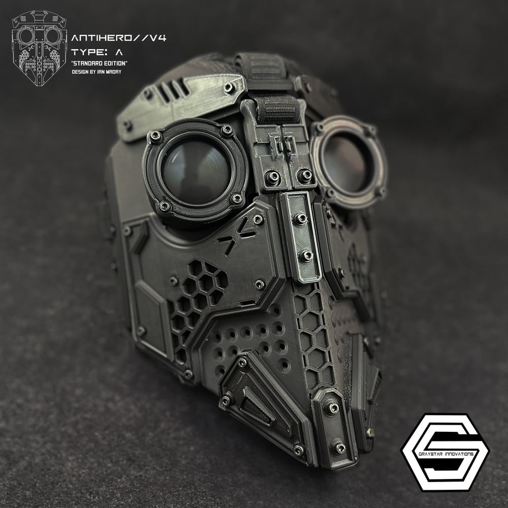 ANTIHERO // V4 : Type - A Standard Edition "Black on Black" 3d Printed Cyber Armor Mask