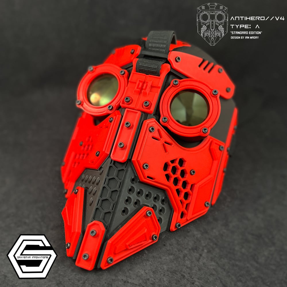 ANTIHERO // V4 : Type - A Standard Edition "Black and Red" 3d Printed Cyberpunk Helmet Mask