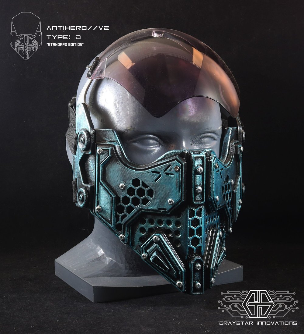 ANTIHERO // V2 - D : Standard Edition "Antique Teal" 3d Printed Cyber Armor Mask