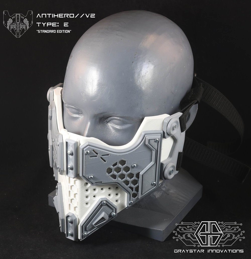 Antihero V2 : Type - E Standard Edition "White and Grey" 3d Printed Cyber Armor Half Mask