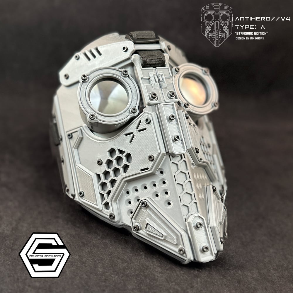 ANTIHERO // V4 : Type - A Standard Edition "Grey and Silver" 3d Printed Cyber Armor Mask