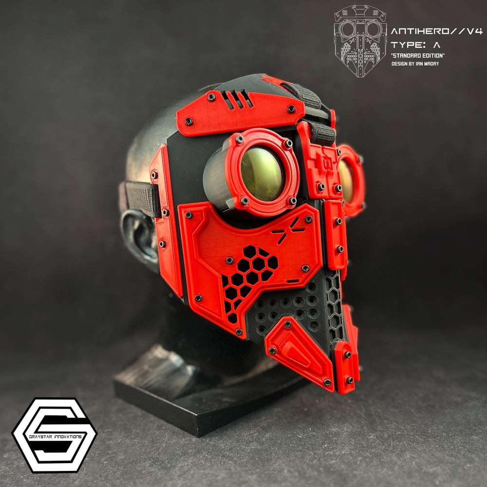ANTIHERO // V4 : Type - A Standard Edition "Black and Red" 3d Printed Cyberpunk Helmet Mask