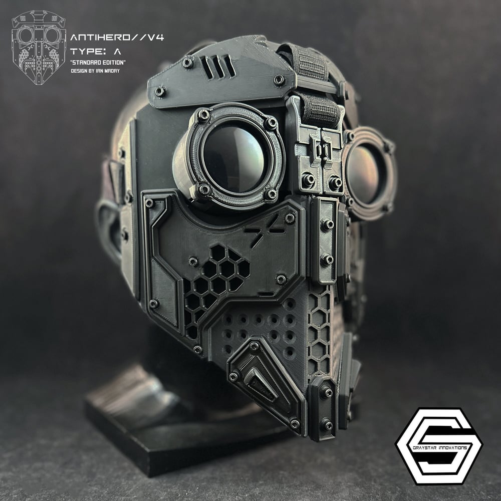ANTIHERO // V4 : Type - A Standard Edition "Black on Black" 3d Printed Cyber Armor Mask