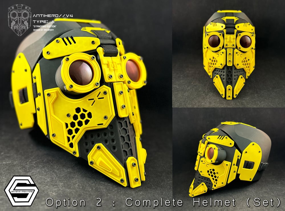 ANTIHERO // V4 : Type - A Standard Edition "Black and Yellow" 3d Printed Cyberpunk Helmet Mask