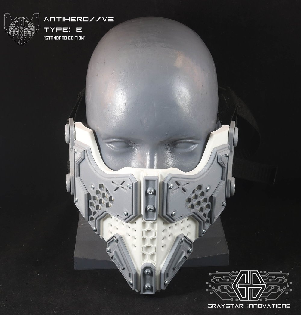 Antihero V2 : Type - E Standard Edition "White and Grey" 3d Printed Cyber Armor Half Mask