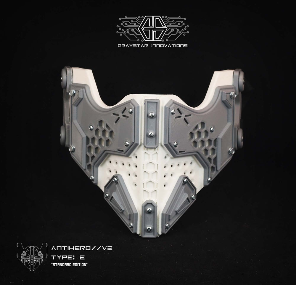 Antihero V2 : Type - E Standard Edition "White and Grey" 3d Printed Cyber Armor Half Mask