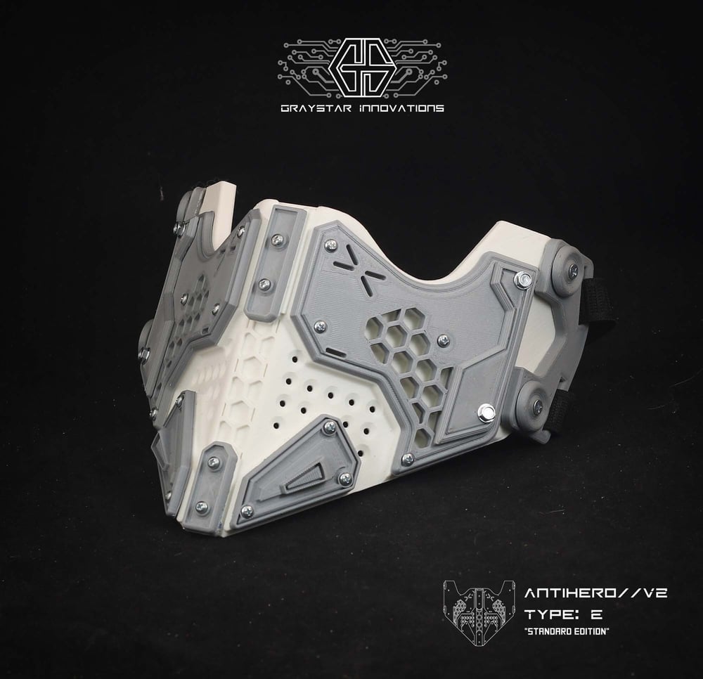 Antihero V2 : Type - E Standard Edition "White and Grey" 3d Printed Cyber Armor Half Mask