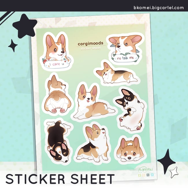 Corgi Moods Sticker Sheet