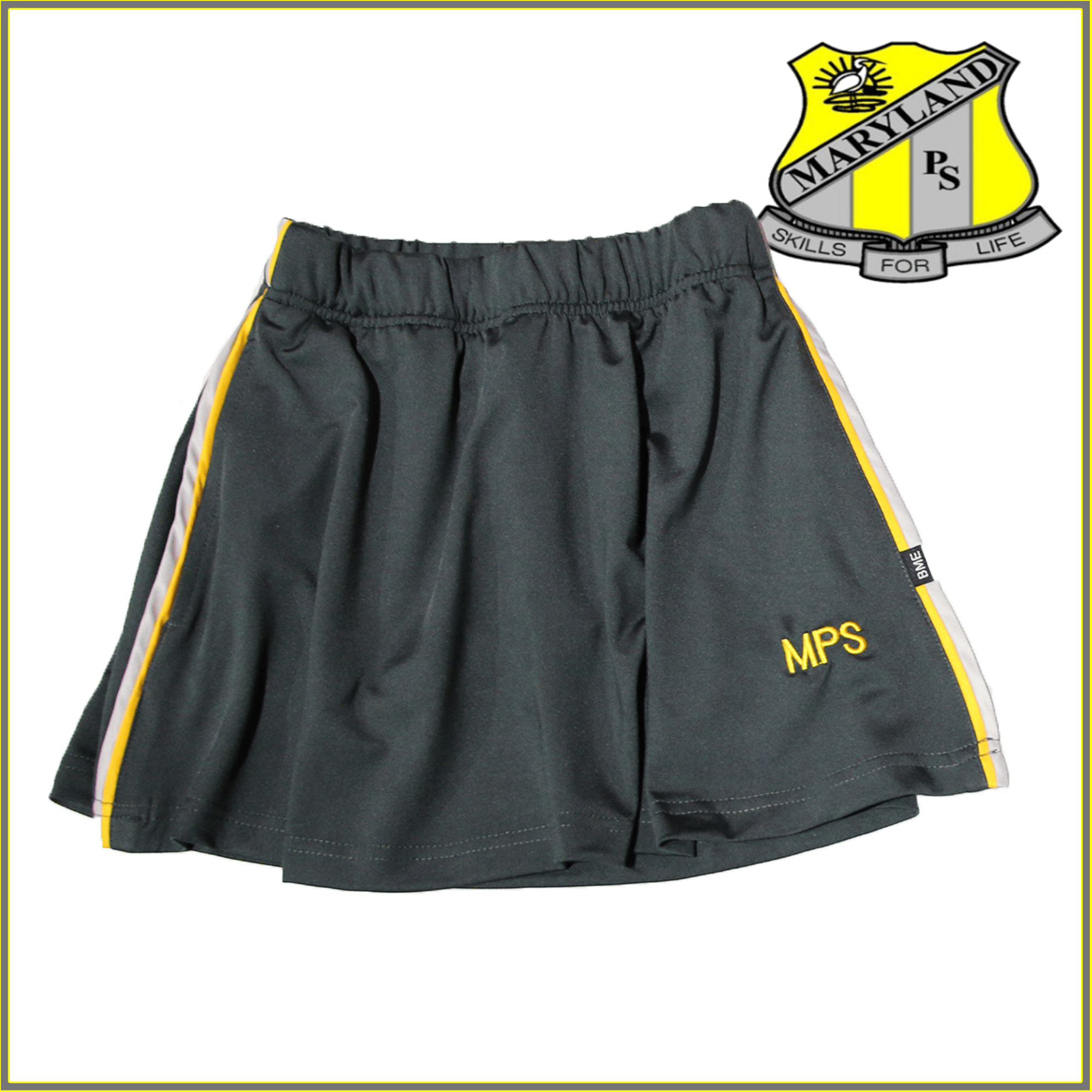 MPS Girls Sport Skort Charcoal Gold/Grey Piping - Main Image