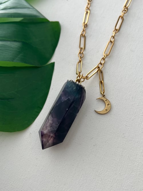 Image of JONNI • Rainbow Fluorite & Moon Necklace