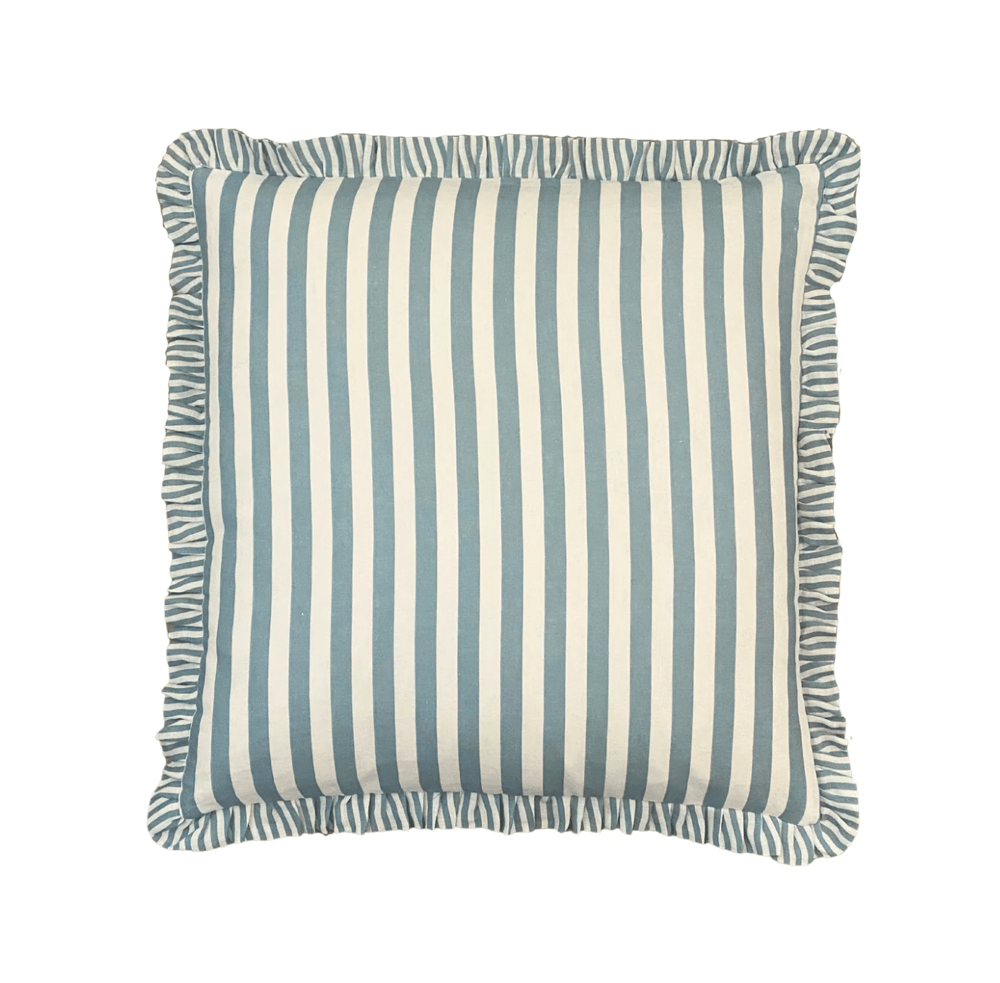 Image of Blue Stripe with a ruffle striped border.