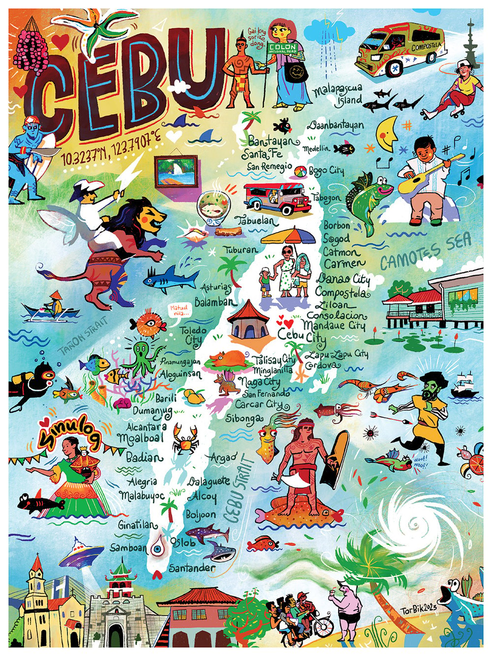 Fun Map of Cebu (4 color options / 18 x 24 in)