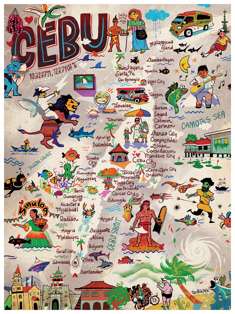Fun Map of Cebu (4 color options / 18 x 24 in)