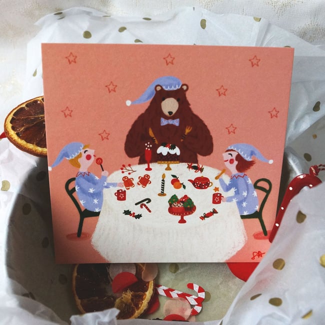 Collection "Barnabé l'ours de Noël": illustration "repas de fête"