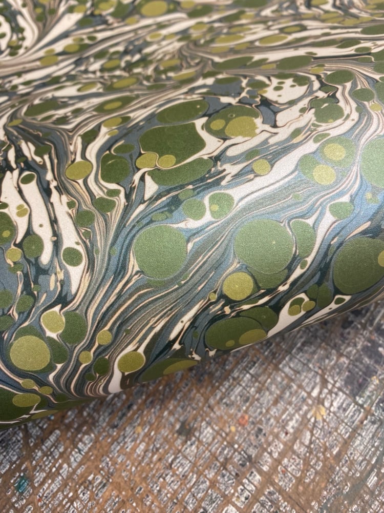 Image of *NEW* PRINTED Marbled Paper - 'Aventurine' on shimmering base paper