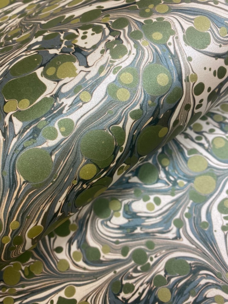 Image of *NEW* PRINTED Marbled Paper - 'Aventurine' on shimmering base paper
