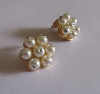 Image 1 of Kate Middleton Princess of Wales Duchess of Cambridge Inspired Replikate Gold Pearl Cluster Earrings