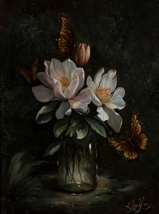 Image of “Magnolias and Friends” original oil painting