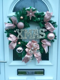 Image 2 of Rose Gold Xmas Wreath, Wall Decor, Door Wreath