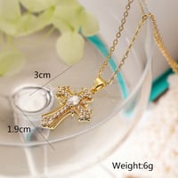 Image 2 of 18K Gold Plated Zircon Pendant Cross Necklace