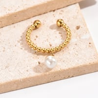 Image 2 of 14K Gold Plated Pearl Charm Ring 