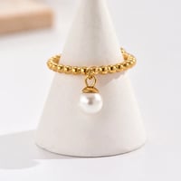 Image 3 of 14K Gold Plated Pearl Charm Ring 