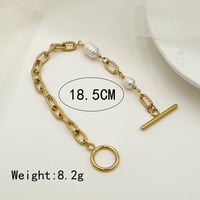 Image 3 of Gold Plated Stainless Steel Toggle Pearl Bracelet