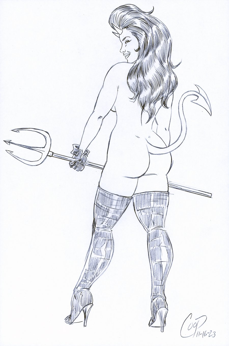 Image of PITCHFORK DEVIL GIRL Original sketch