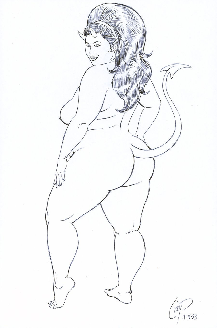 Image of THICC RETRO DEVIL GIRL Original sketch