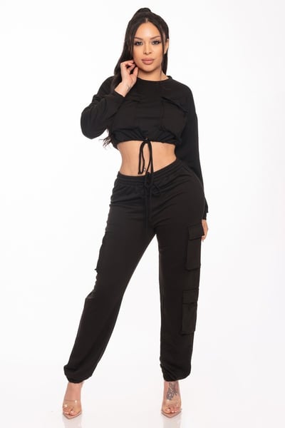 Image of 3PACK  2-PIECE CROP TOP JOGGER SET-BKACK