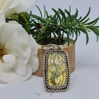 Image 2 of Silver and Hand Carved Golden Labradorite Pendant - Delicate finish (SJ007)