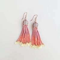 Image 1 of Coral & Opal Tassel Earrings