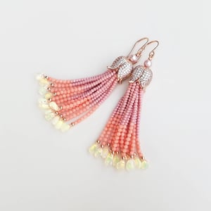 Coral & Opal Tassel Earrings