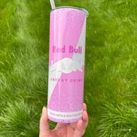 Pink bull energy inspired stainless steel tumbler. 20oz with lid & straw