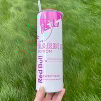 Pink bull doll inspired 20 oz tumbler with lid and straw. 