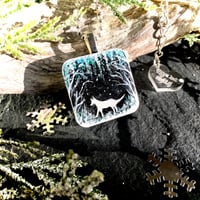 Image 1 of Fox in Winter Forest Square Resin Pendant
