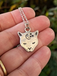 Image 3 of The Witch's Familiar recycled silver cat pendant