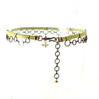 Image 3 of Bright Yellow-Green and Brass Choker with a Brass Bee