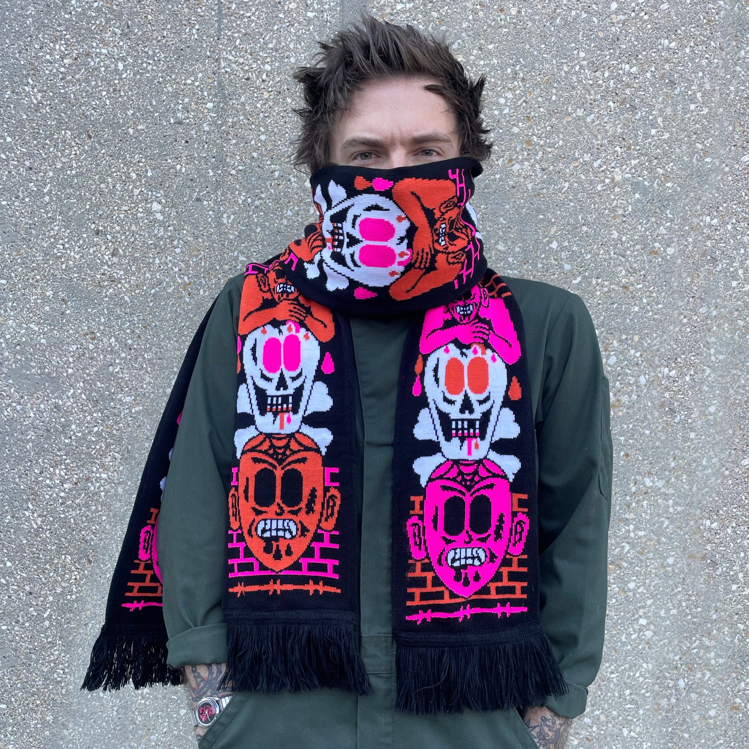 Haunted Skull Stack Knit Scarf