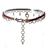 Image 3 of Brown Leather and Brass Choker with Topaz Crystal and Brass Swirl
